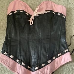 Womens leather corset black and pink steel boned  by alter ego  sz 22